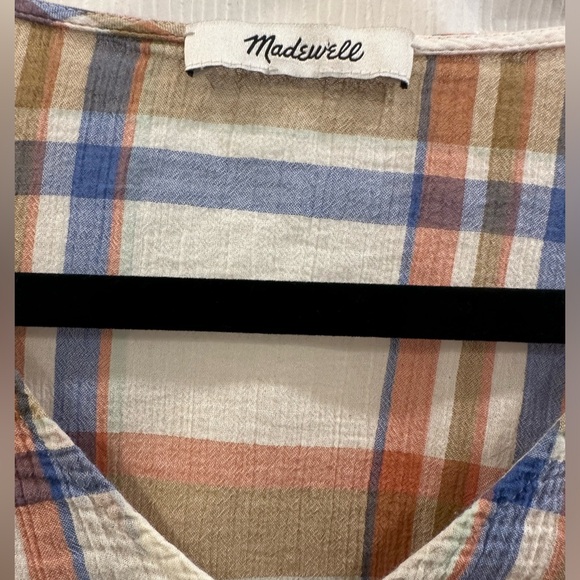 Madewell Women's V-Neck Shoulder-Ruffle Top in Plaid size S EUC - Picture 3 of 4